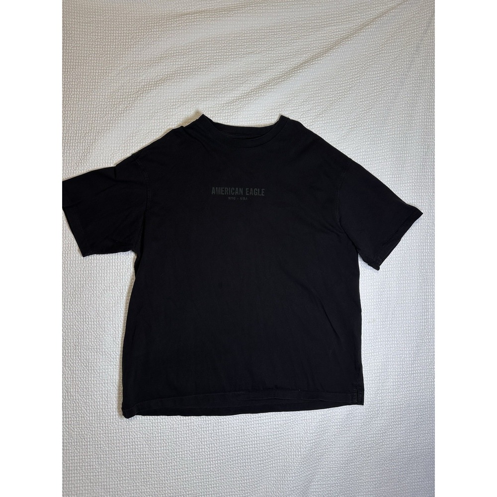 American Eagle T-Shirt Men's XXL Black NYC USA Logo Drop Shoulder Short Sleeve